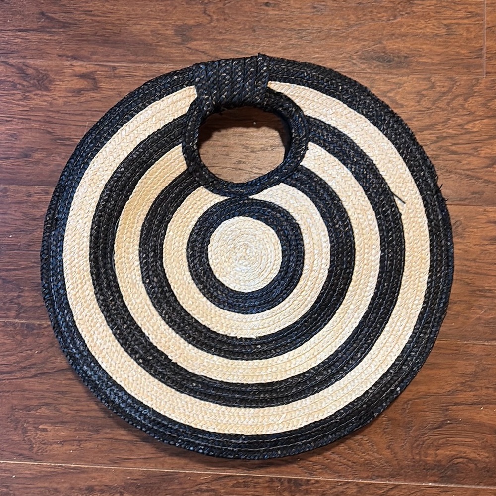 NWOT Bay Sky Black and White Circular Straw Bag